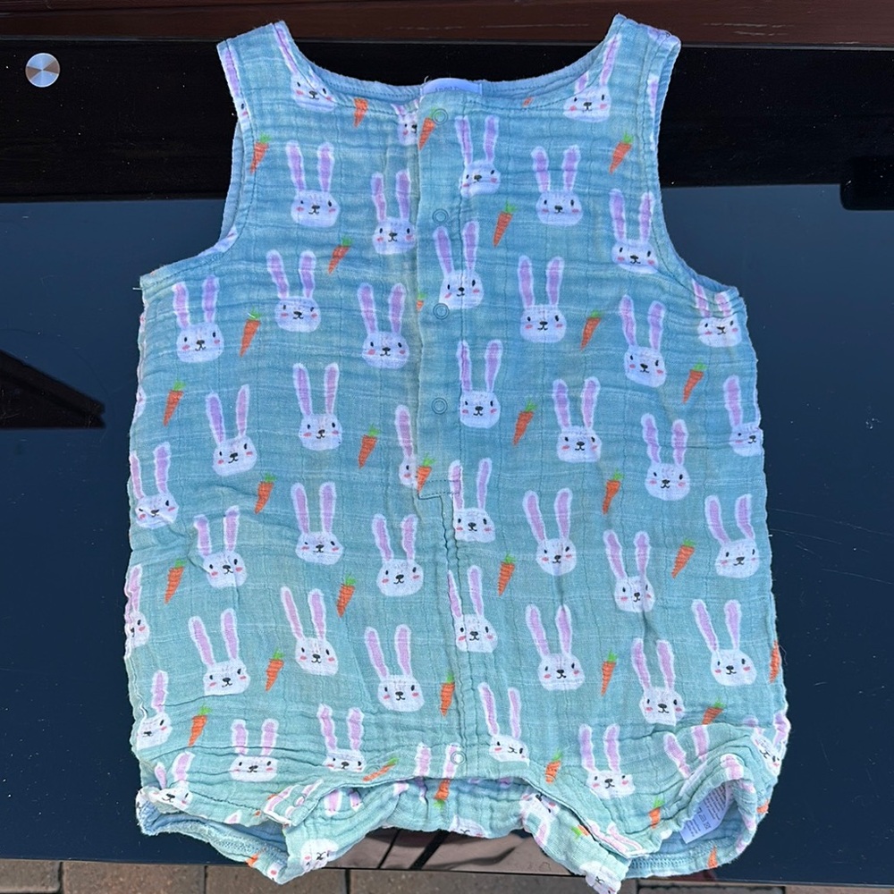 Angel Dear Blue and White One Piece with Cactus Print
